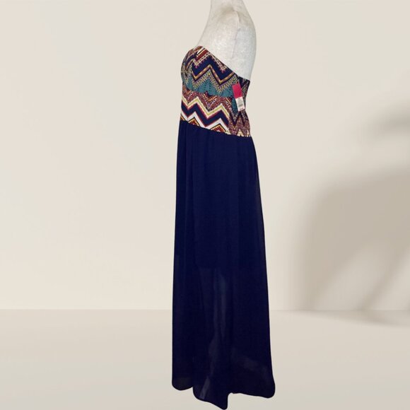 Xhilaration Strapless Maxi Dress 🌟 | XXL | Chevron Smocked Bodice & Sheer Overl - Picture 2 of 7